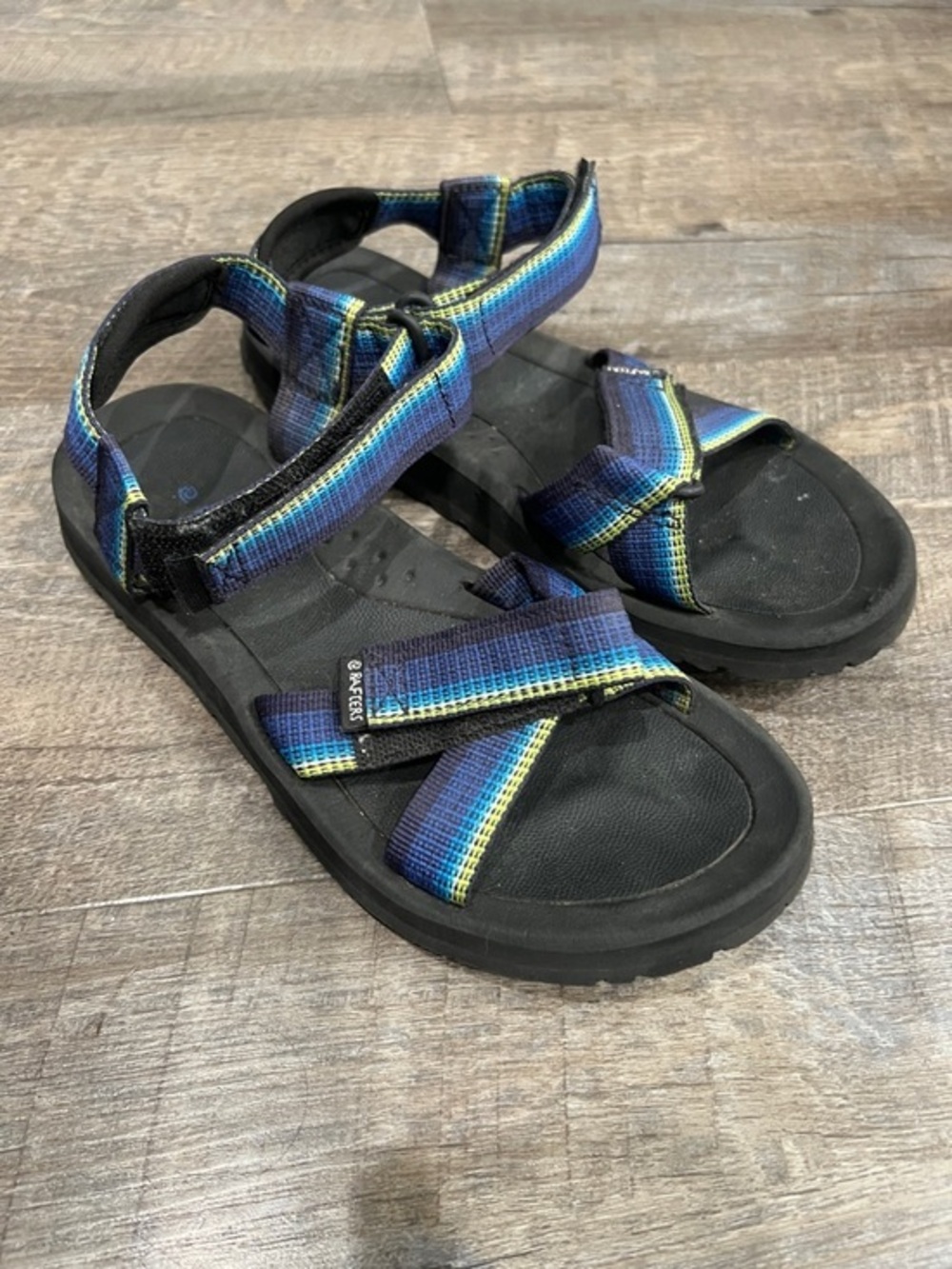 Kids Blue Striped Outdoor Sandals with Cushioned Black Sole